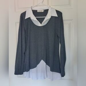 Charcoal Gray Faux Layered Knit Top